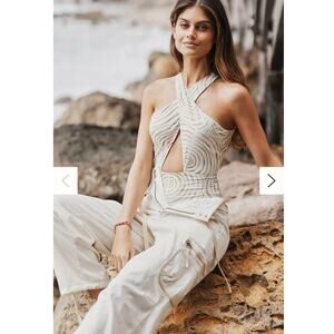 Women’s Crisscross Halter Swim Top in Cream